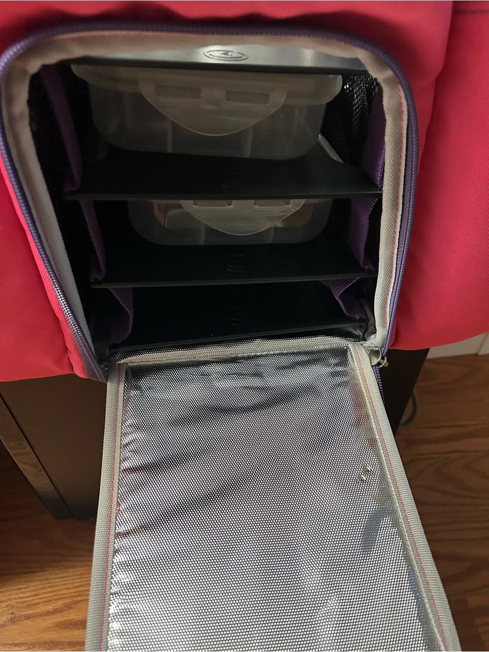 Portable Pink Insulated Meal Organizer Bag with Stackable Trays